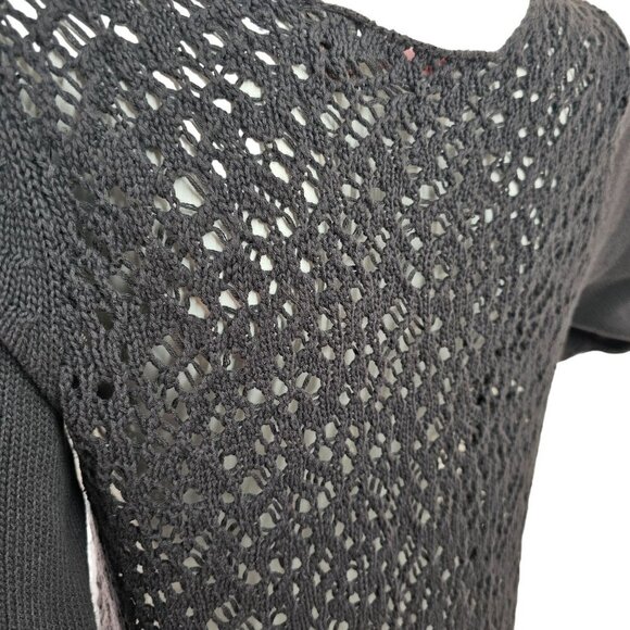 Heather B Open Knit Tunic Sweater Womens Sz L Long Slv Scoop Neck Slit Hem Gray - Picture 5 of 9